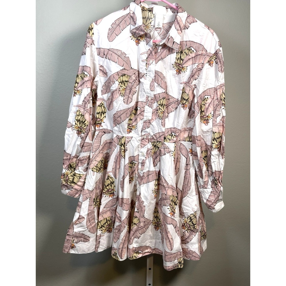 Desmond & Dempsey x H&M Summer Dress Long Sleeve Button up Palm Trees Small - Picture 1 of 11